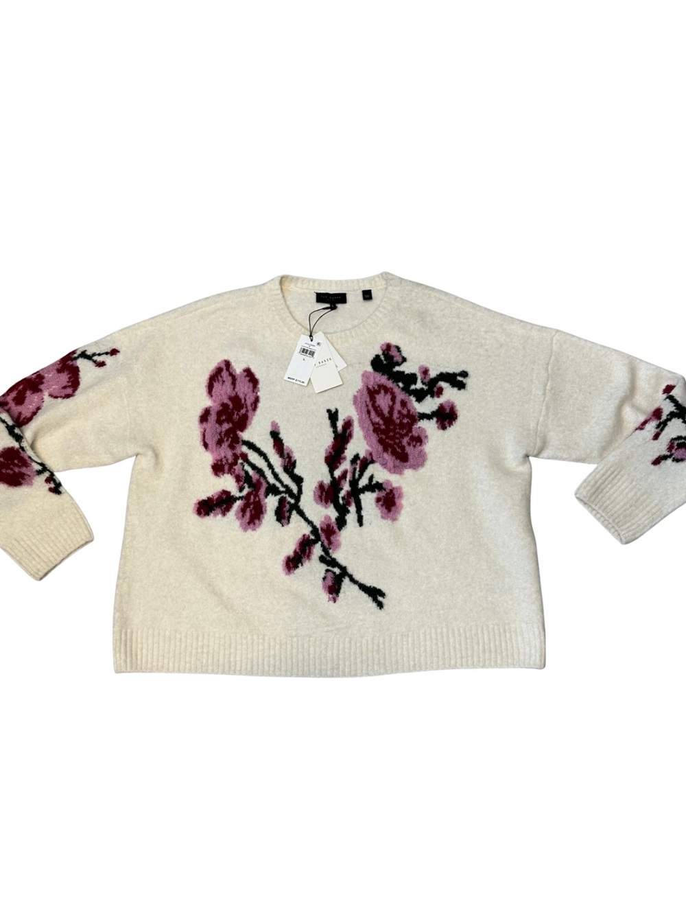 Ted Baker London Floral Sweater NWT Vanilla Ice Alpaca Blend Large MSRP $175 - Picture 13 of 13